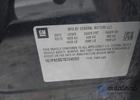 2013 Chevrolet Cruze Ls Auto from USA, damaged, VIN 1G1PA5SG7D7246052